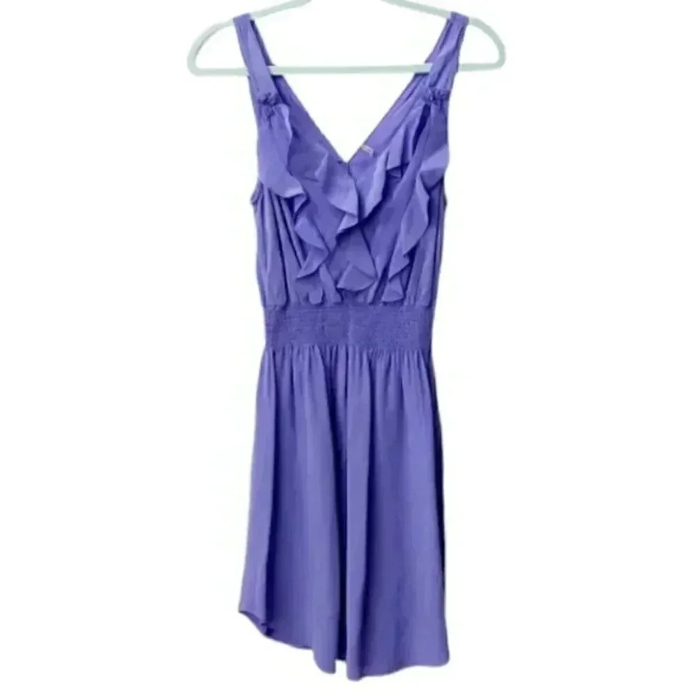 Rebecca Taylor Purple Vneck Mini Silk Ruffle Dress